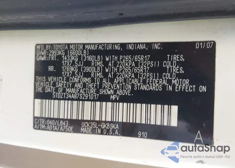 2007 Toyota Sequoia Sr5 V8 from USA, damaged, VIN 5TDZT34A87S291017